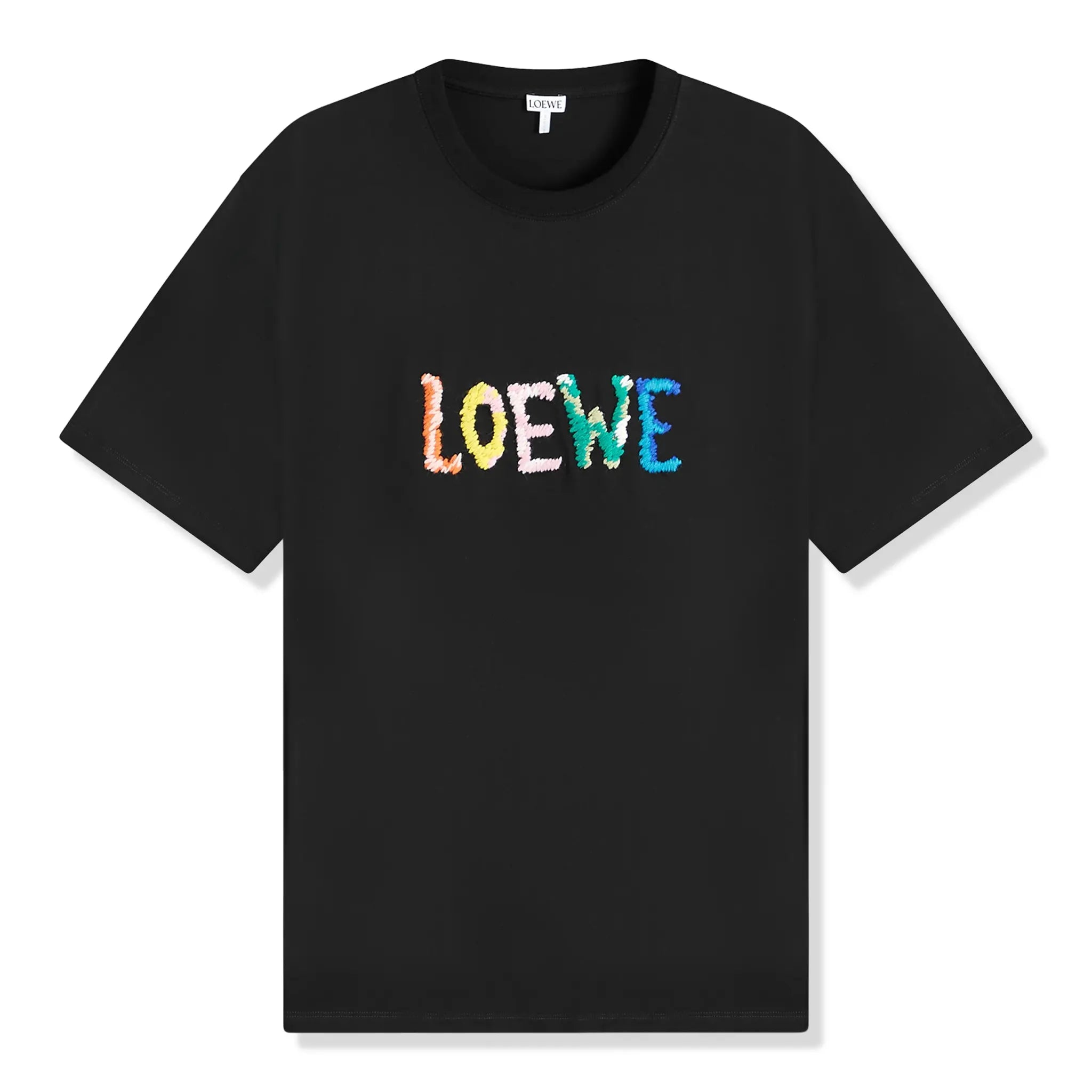 Front View of Loewe Embroidered Black T Shirt H526Y22XBF-1100